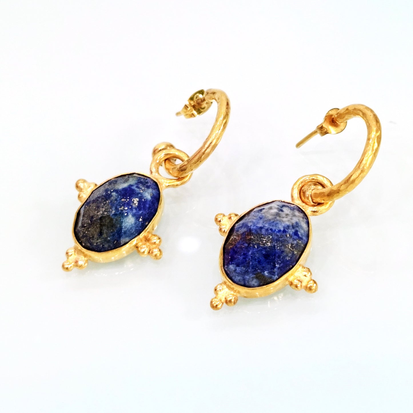 Lapis Charm Hoop Earrings