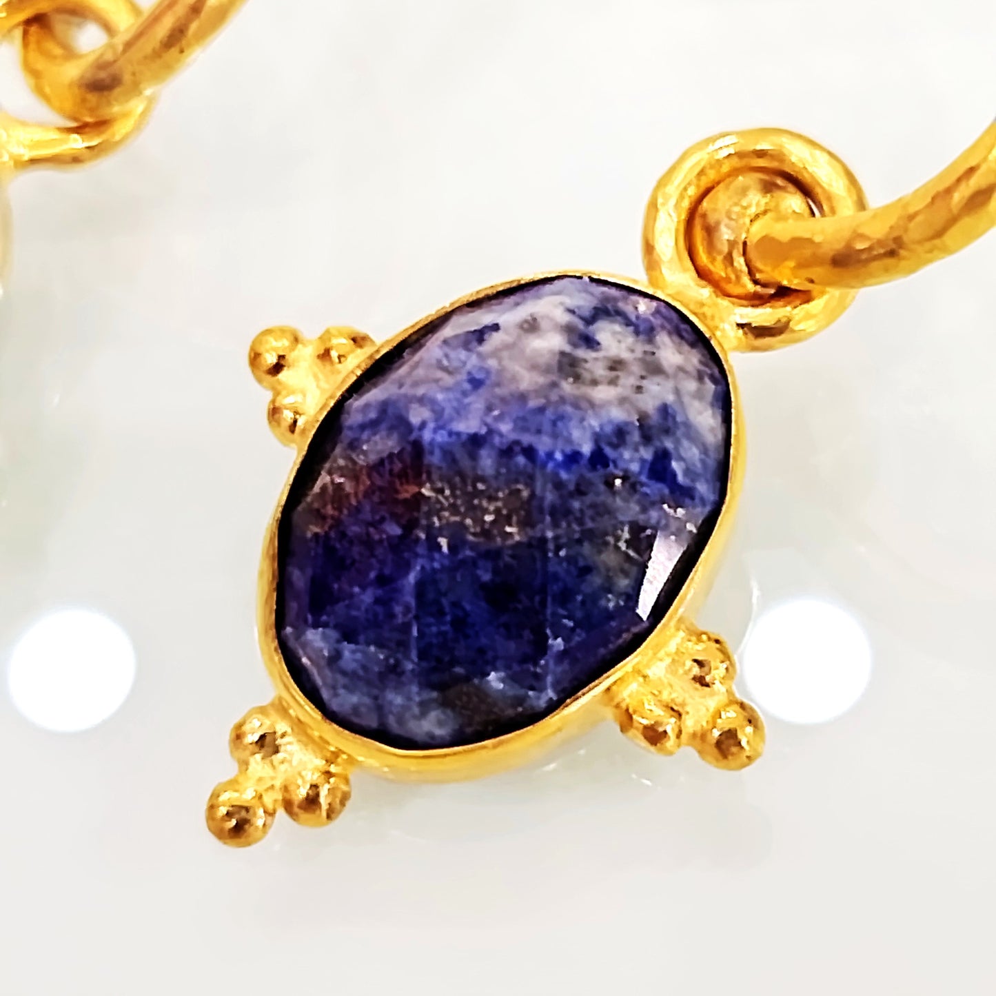 Lapis Charm Hoop Earrings