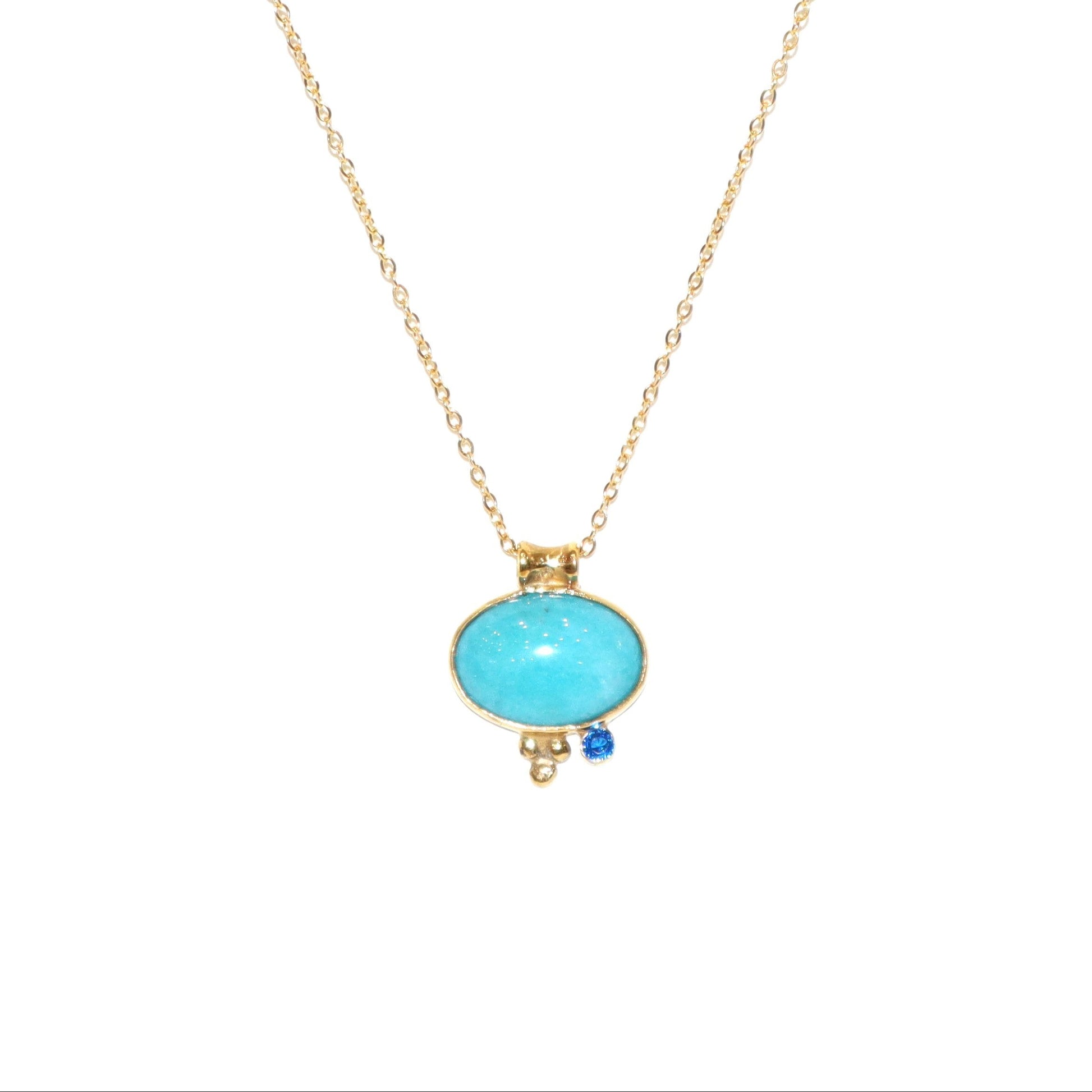 Necklace with a turquoise pendant on a white background