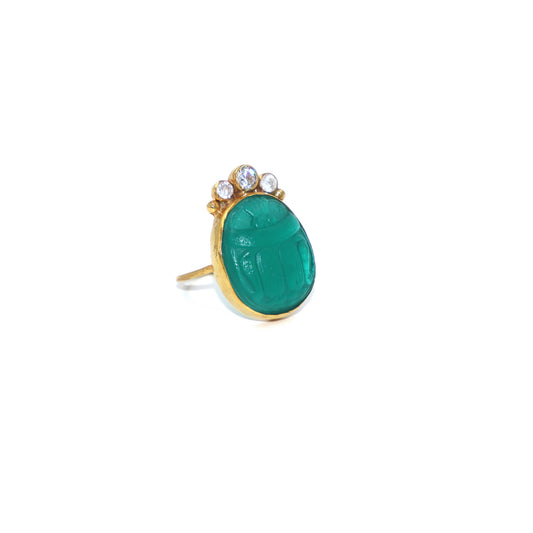 Verde Marino Scarab-Zircon Ring