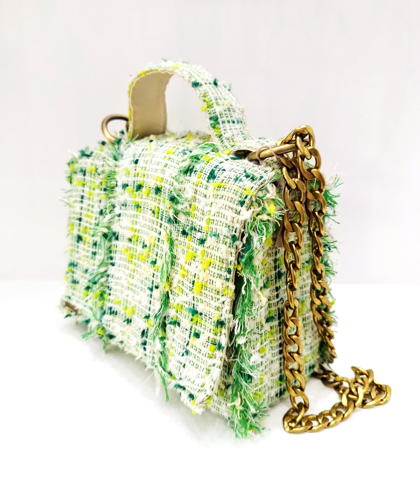 Multi Greens Tweed Bag