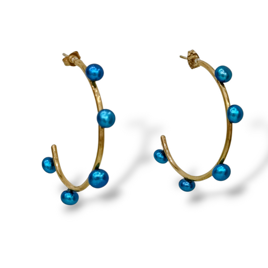 Blue Pearls Hoops