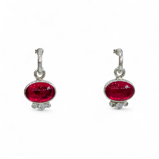 Red Pebble  Hoop Earrings